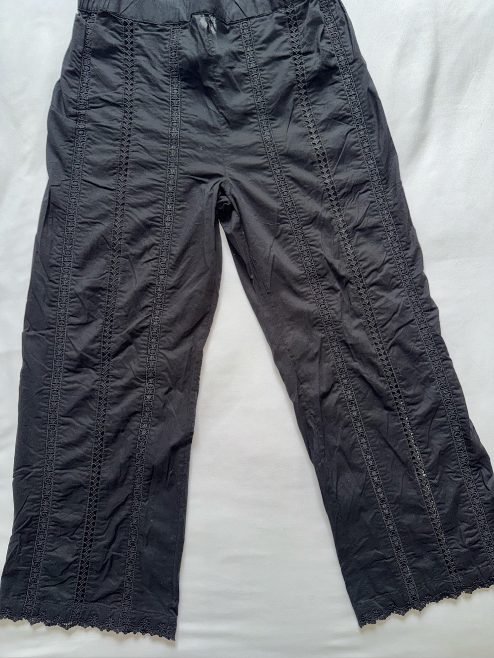Women's Black Cropped Crochet-Trim Cotton Pants